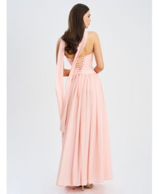 Women's Qianna Baby Pink Peplum Top Drop Waist Chiffon Gown