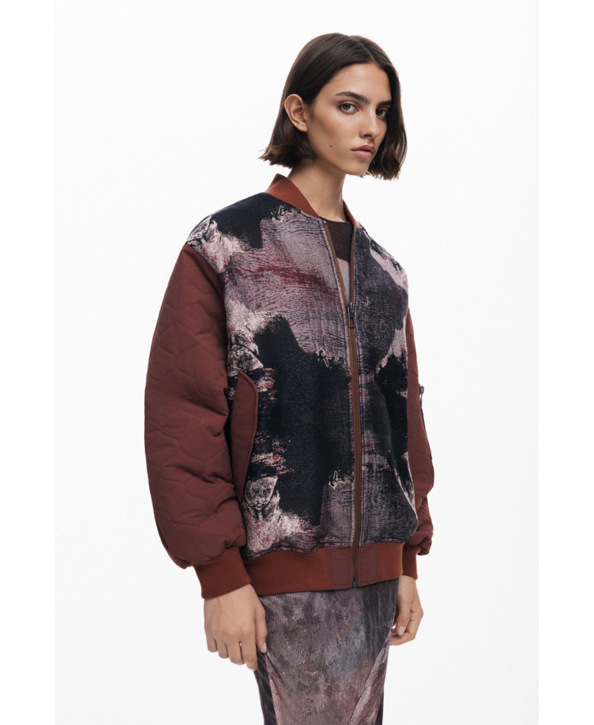 Desigual Onion Quilted Puffer Bomber Jacket In Multi