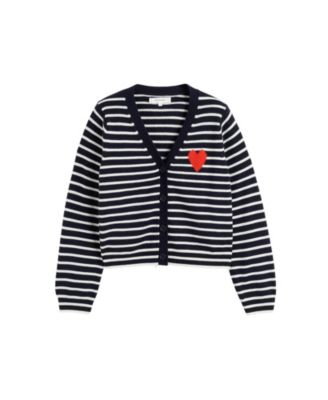 Women's Wool Cashmere Heart Breton Cardigan