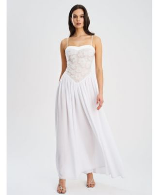 Women's Ucille White Embroidered Chiffon Maxi Dress