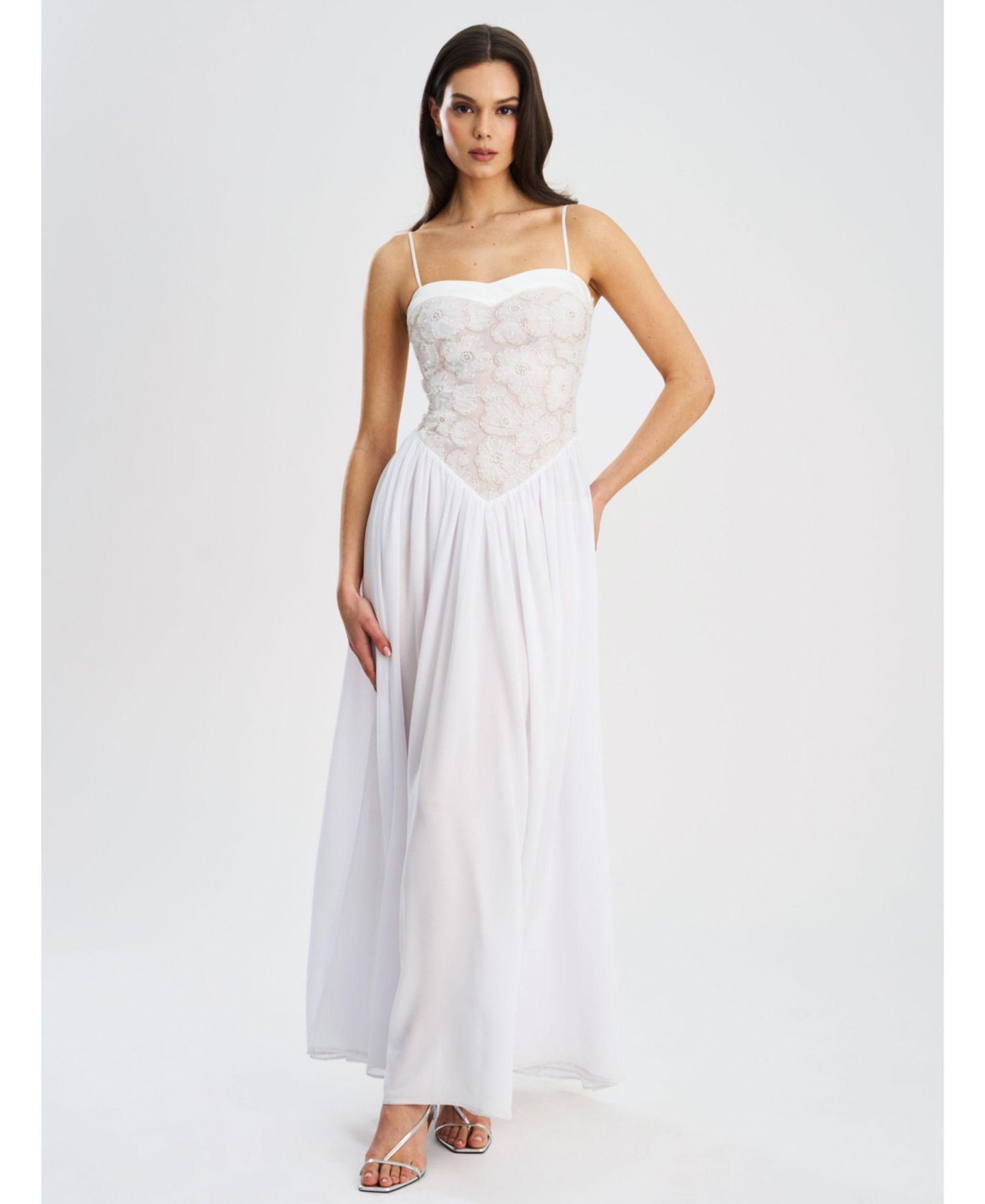 Женское платье Miss Circle Ucille White Embroidered Chiffon Maxi, цвет: Белый — фото 1