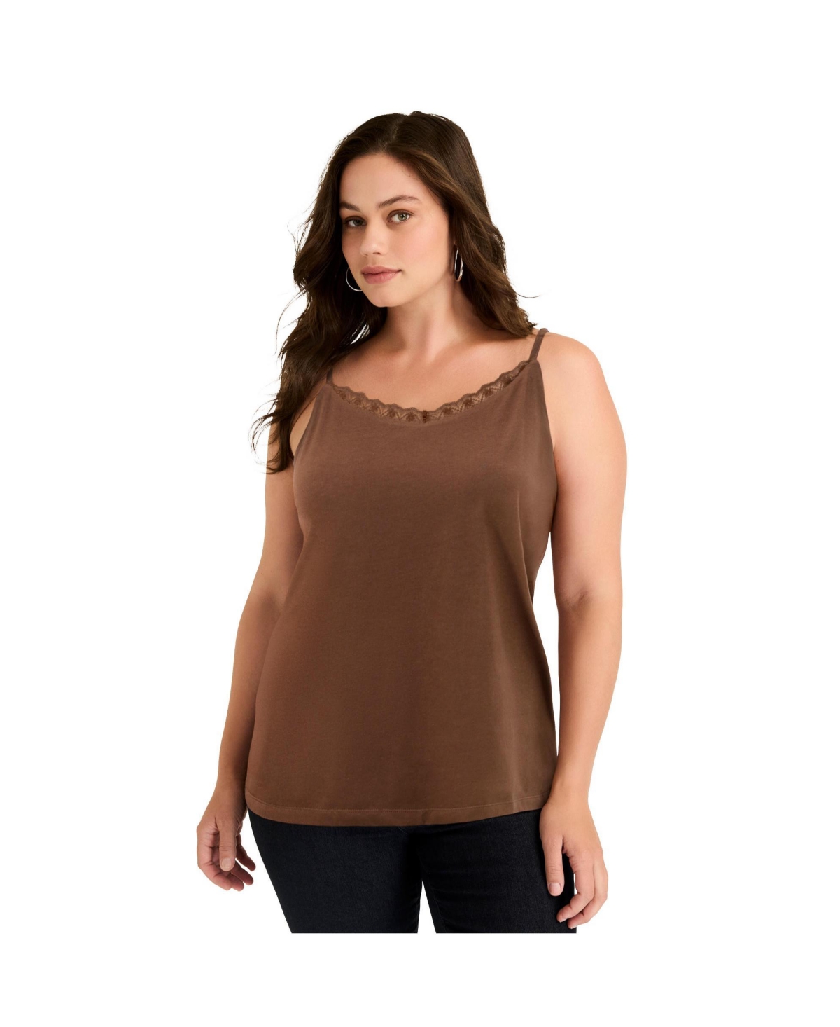 Women's Plus Size Lace-Trim Bra Cami - Cocoa brown