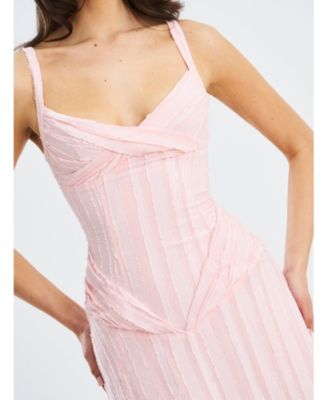 Women's Mallory Baby Pink Stripe Jacquard High Slit Gown