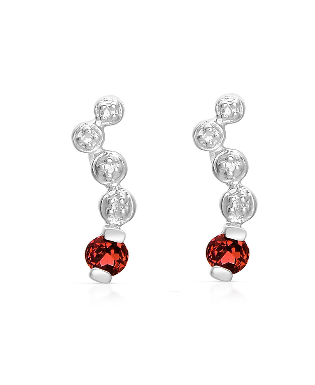 Sterling Silver White Gold Plated with Genuine Red Cubic Zirconia Dna Earrings - Red
