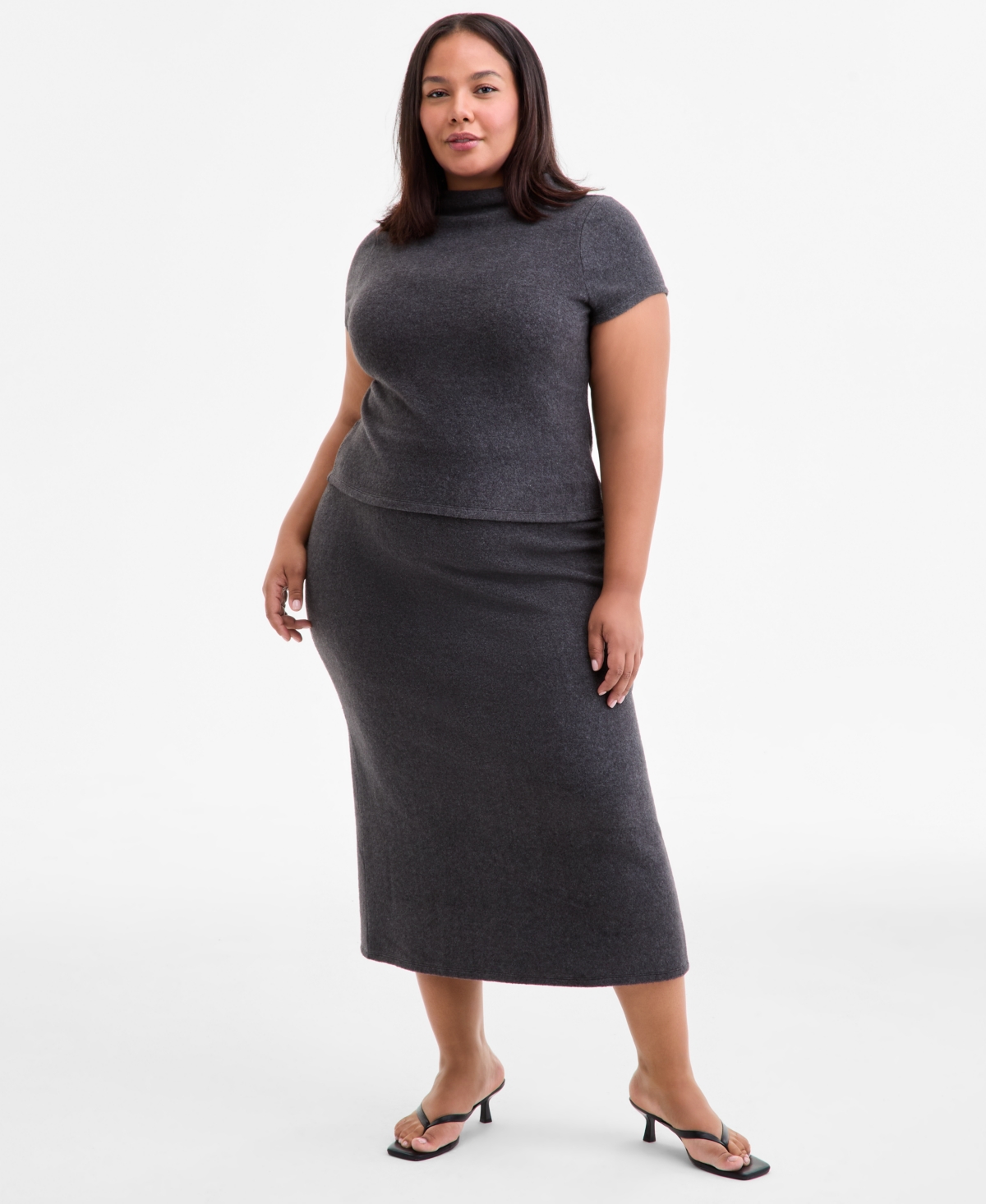 Bar Iii Trendy Plus Size Funnel Neck Short-Sleeve Sweater, Macy's Exclusive