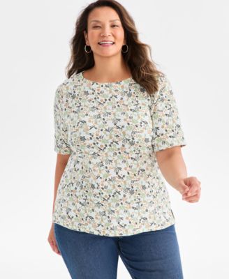 Plus Size Printed Elbow-Sleeve Top, Macy's Exclusive 