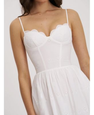 Women's Oberon White Cotton Eyelet Lace-Up Back Maxi Dress