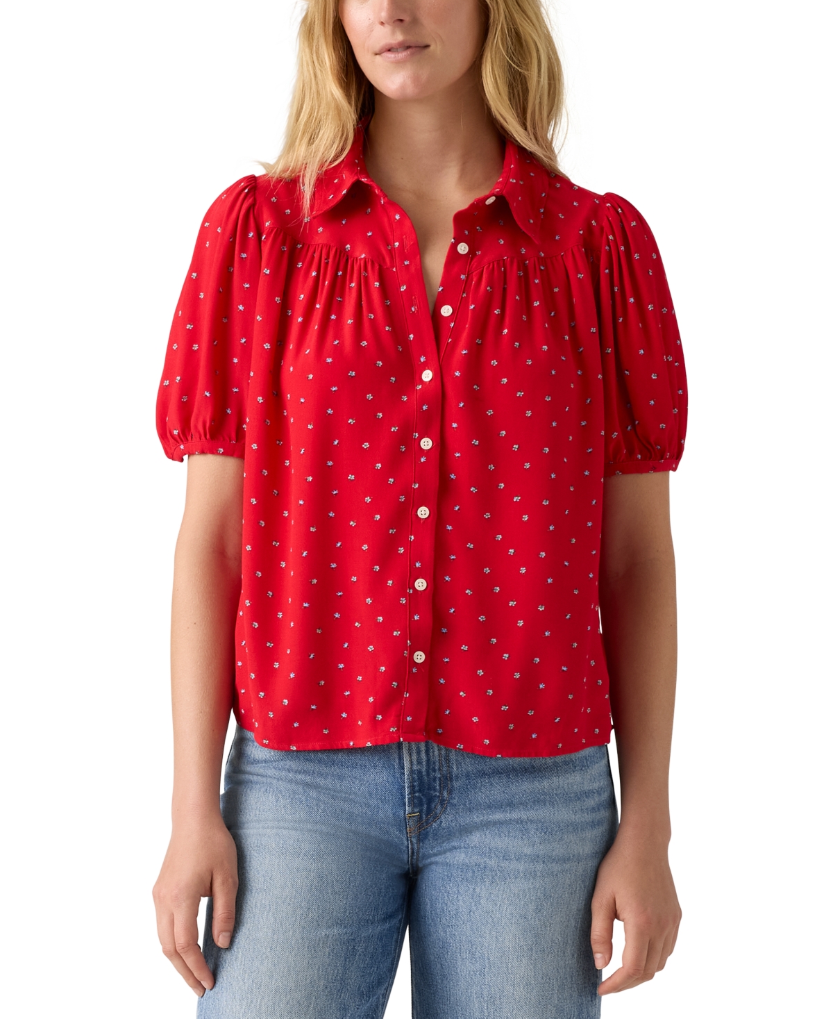 Levi's Women's Lea Printed Puff-sleeve Slim-fit Blouse