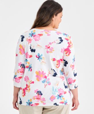 Plus Printed Size Side-Button Knit Tunic Top, Macy's Exclusive