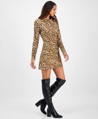 Women's Leopard-Print Mock-Neck Mini Dress, Macy's Exclusive