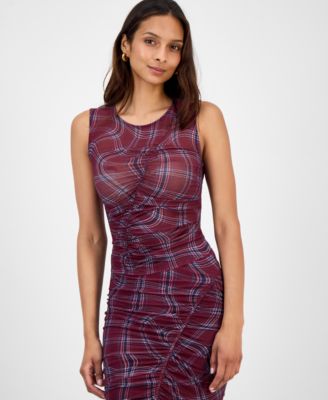 Bar III - Women's Plaid Mesh Ruched Tank