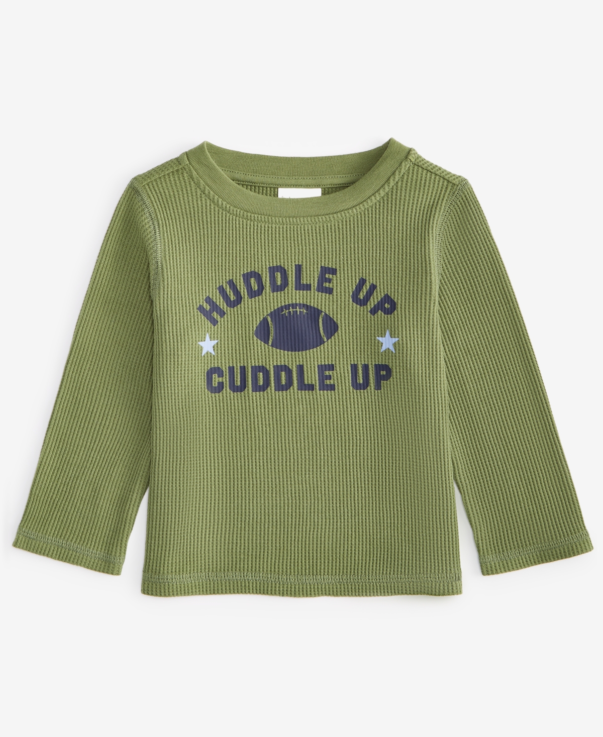 First Impressions Baby Boys Long-sleeve Huddle Up Graphic Waffle T-shirt, Exclusively At Macy's In Green