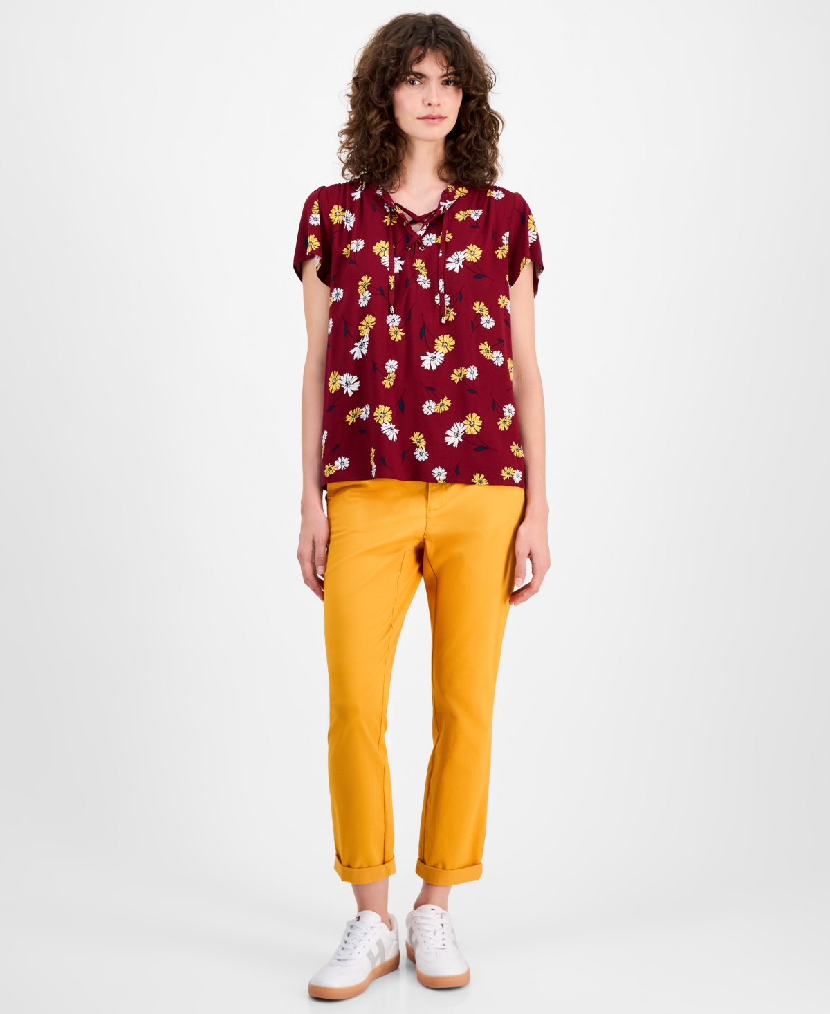 Tommy Hilfiger Women's Daisy Lace-up Ruffled Blouse In Burgundy