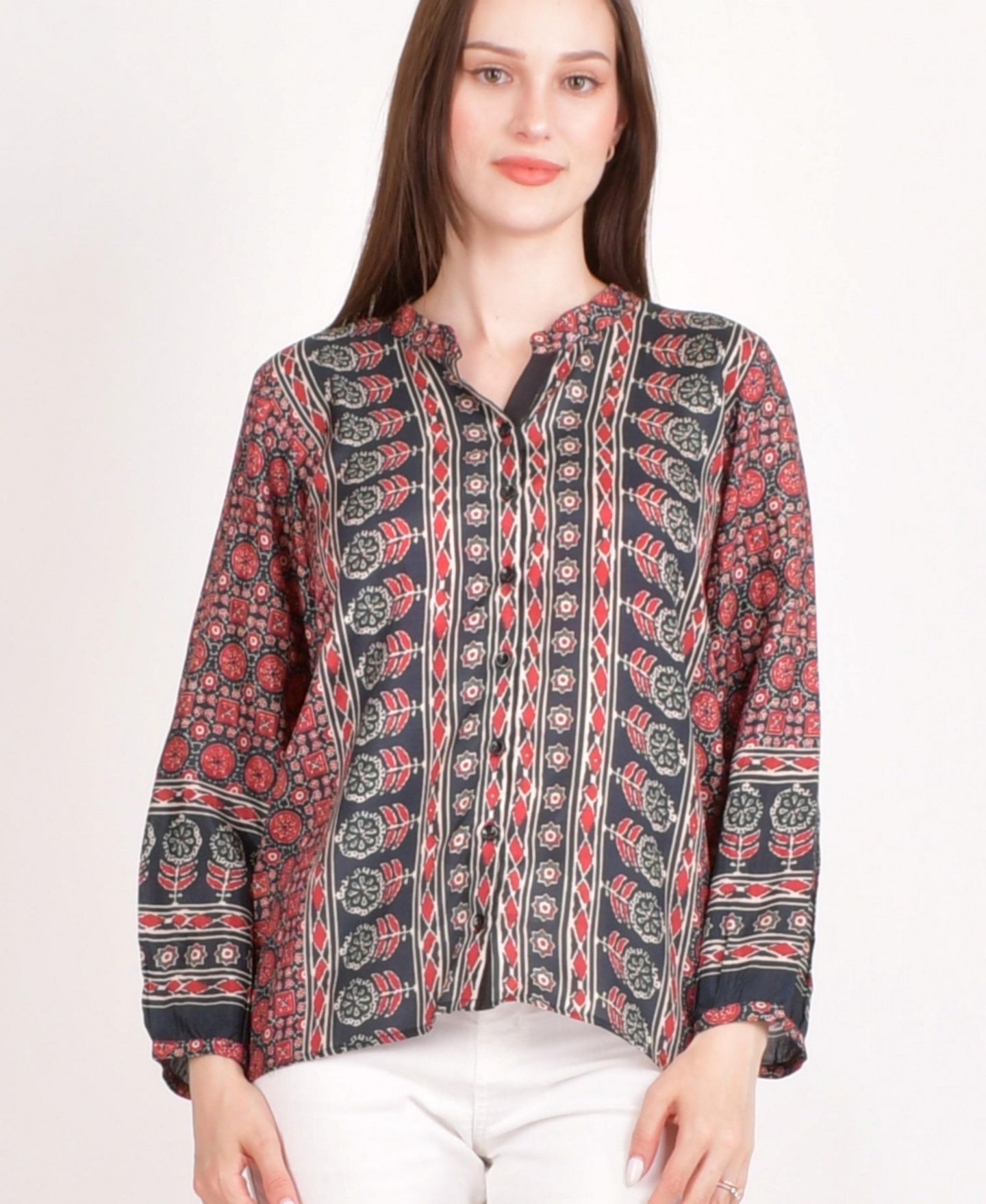 Женский топ RAAS Muslin Silk Button-Up, цвет: Тёмно-бордовый — фото 2