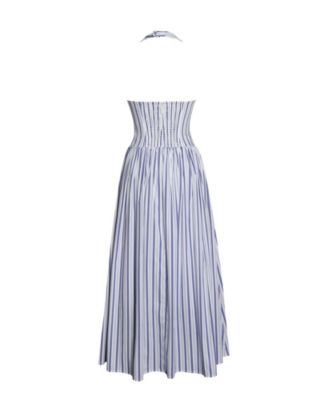 Women's Mackenna Navy Stripe Halter Smock Back Maxi Dress