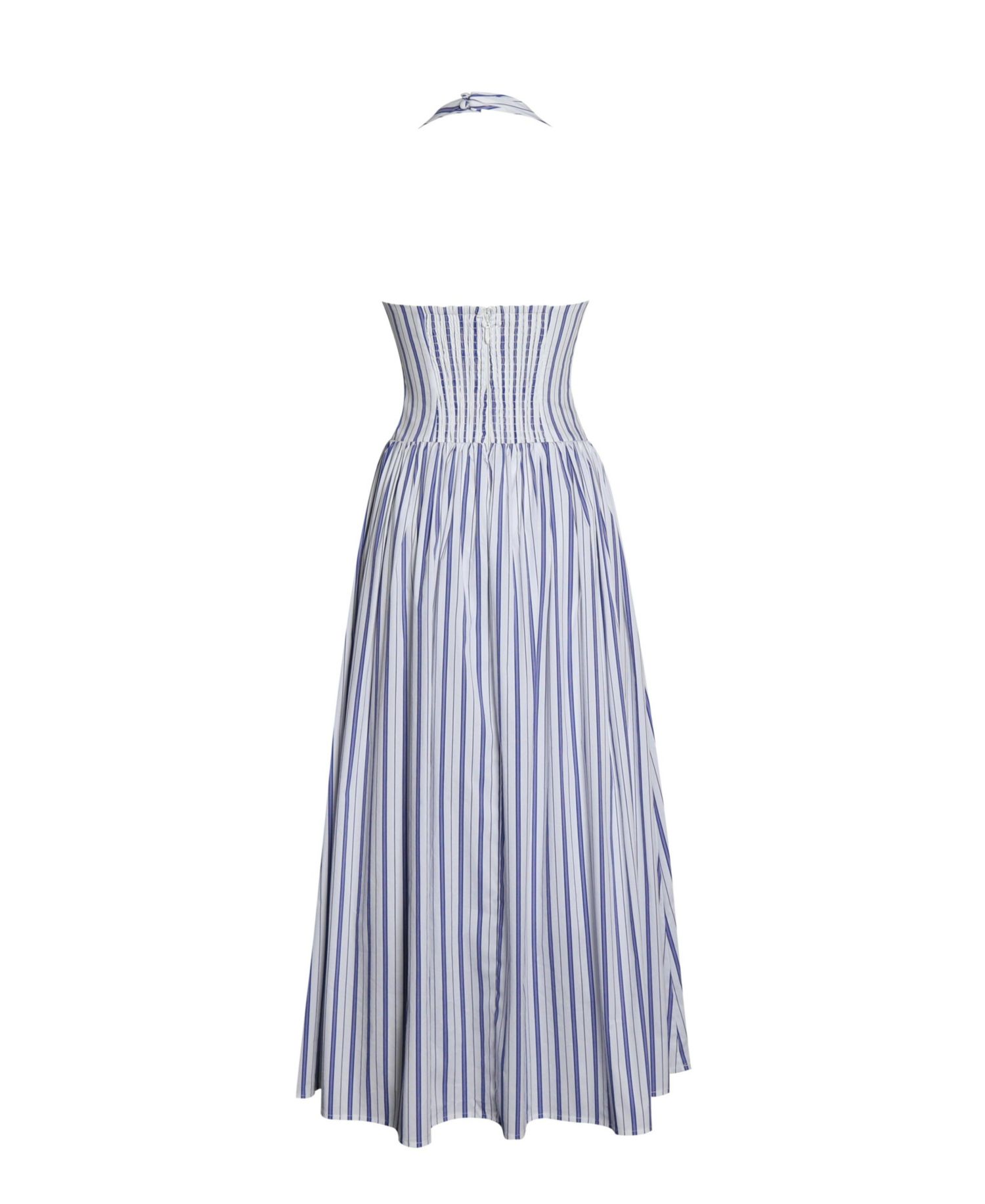 Women's Mackenna Navy Stripe Halter Smock Back Maxi Dress