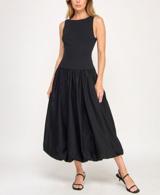 ROW A - Juniors' Sleeveless Boat-Neck Fit & Flare Dress