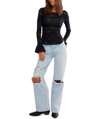 Women's Flared-Sleeve Sheer Lace Top