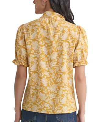 Petite Printed Tie-Neck Puff-Sleeve Blouse