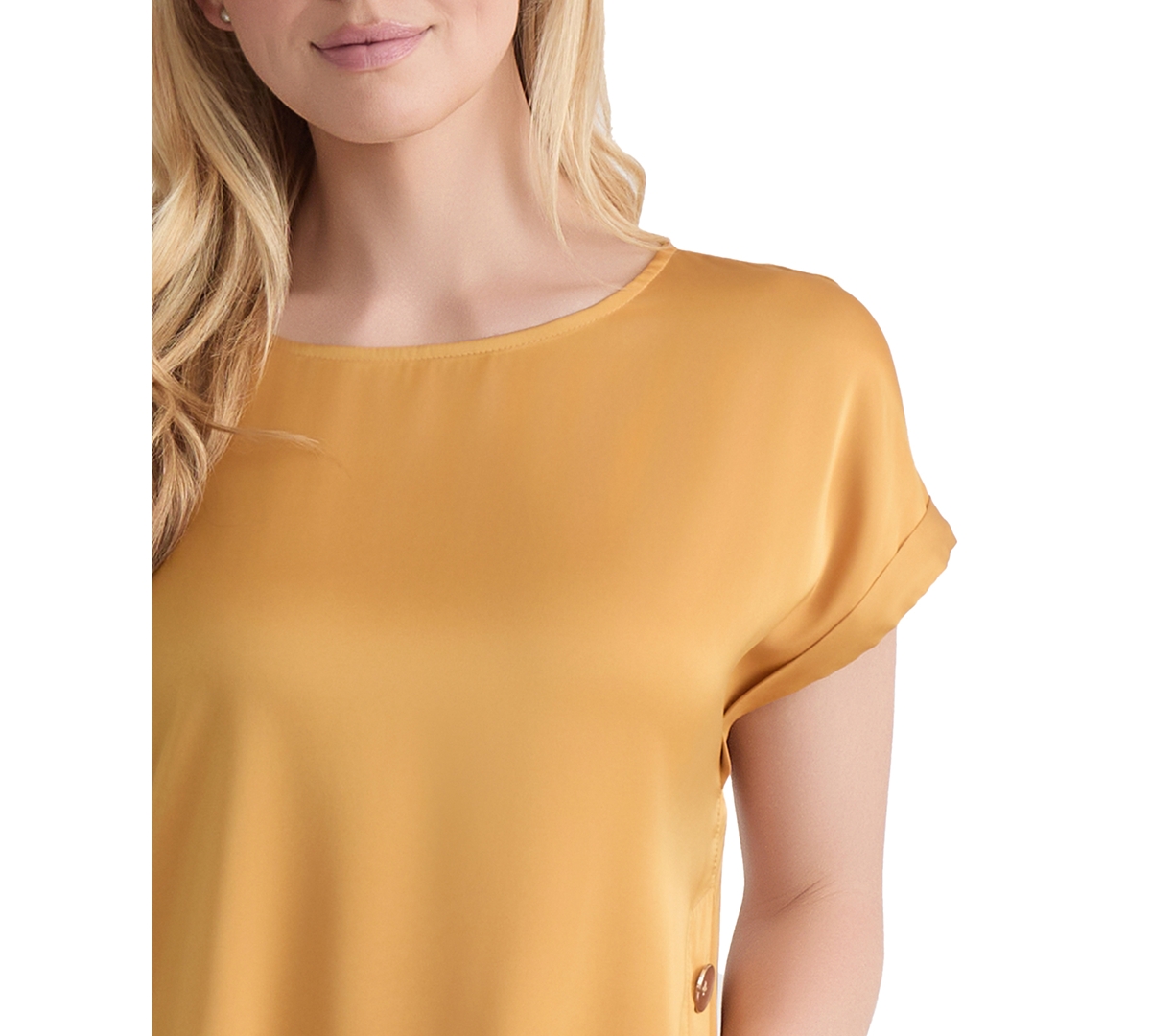 Jones New York Petite Hammered Satin Button-trim Blouse In Neutral