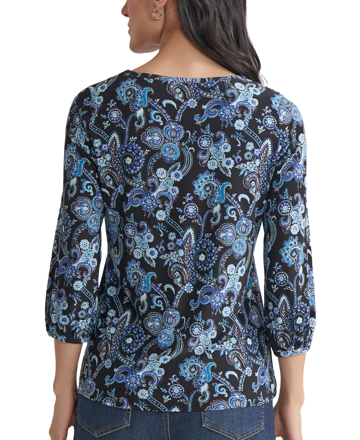 Jones New York Petite Paisley-Print 3/4-Sleeve Top