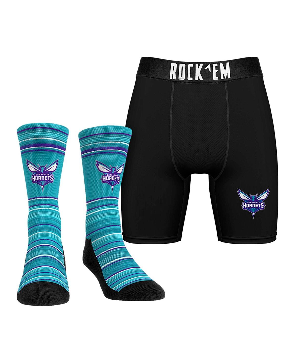 Men's Charlotte Hornets Primary Crew Socks and Boxer Briefs Combo Pack