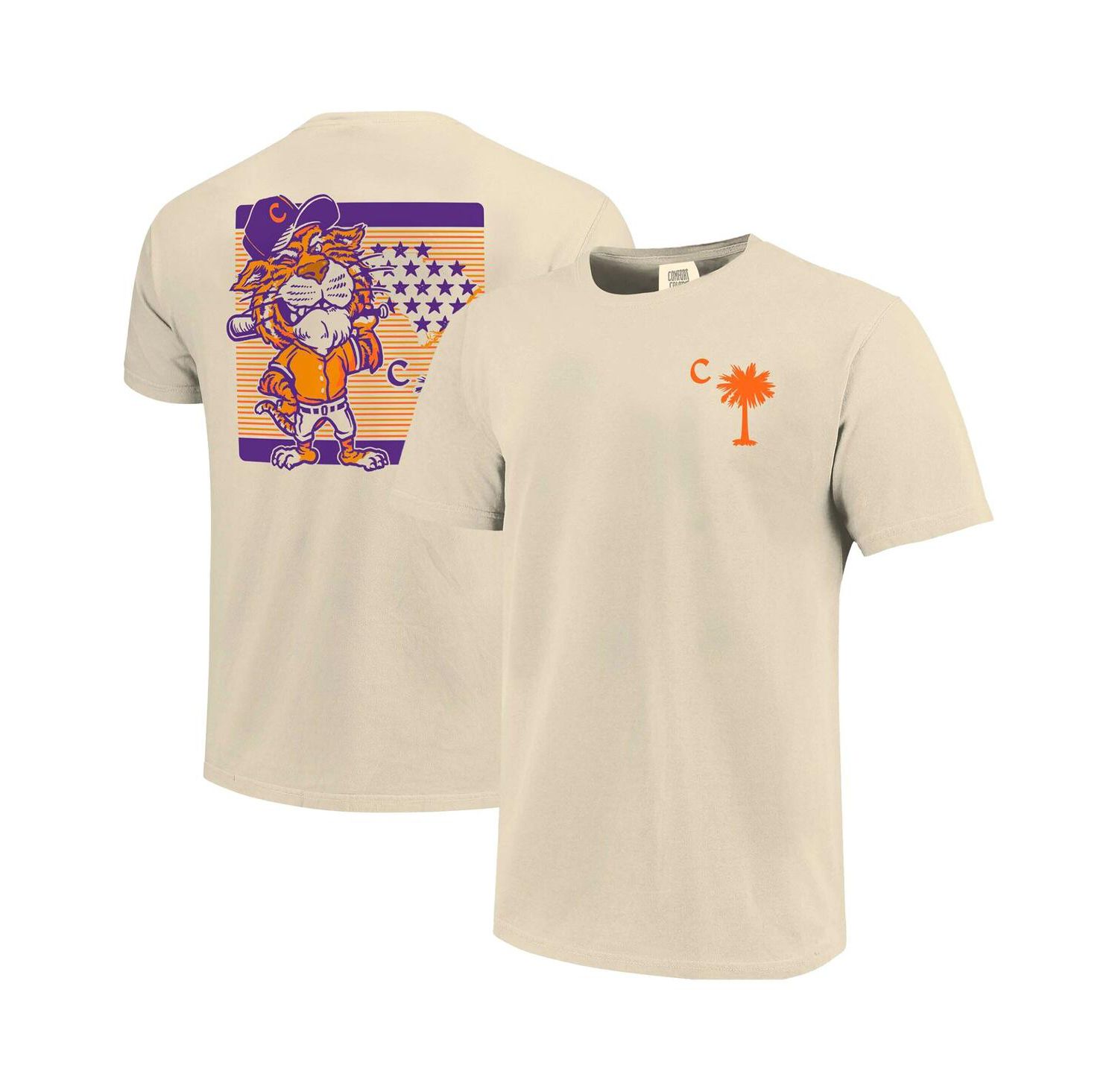 Men's Cream Clemson Tigers Palmetto C Baseball T-Shirt