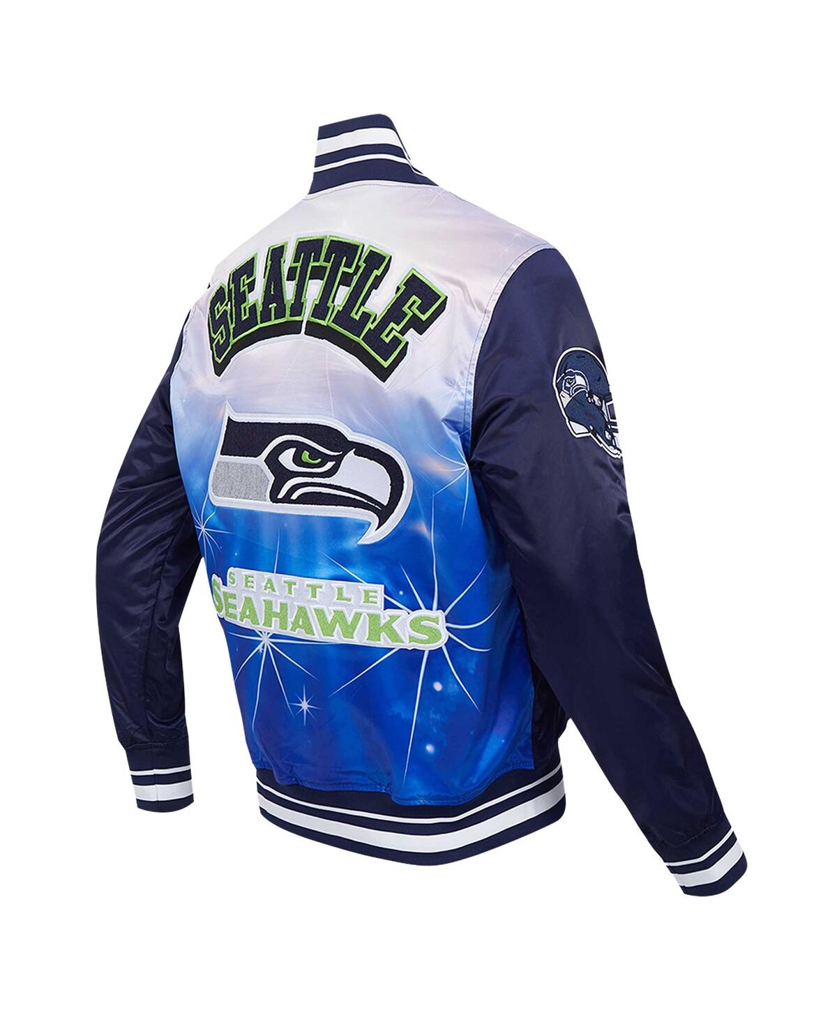 Pro Standard College Navy Seattle Seahawks Sublimated Satin Full-snap Jacket In Blue