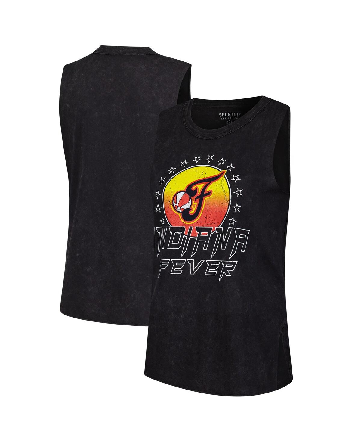 Sportiqe Women's Black Indiana Fever Rock Roll Collection Turner Mineral Wash Tank Top