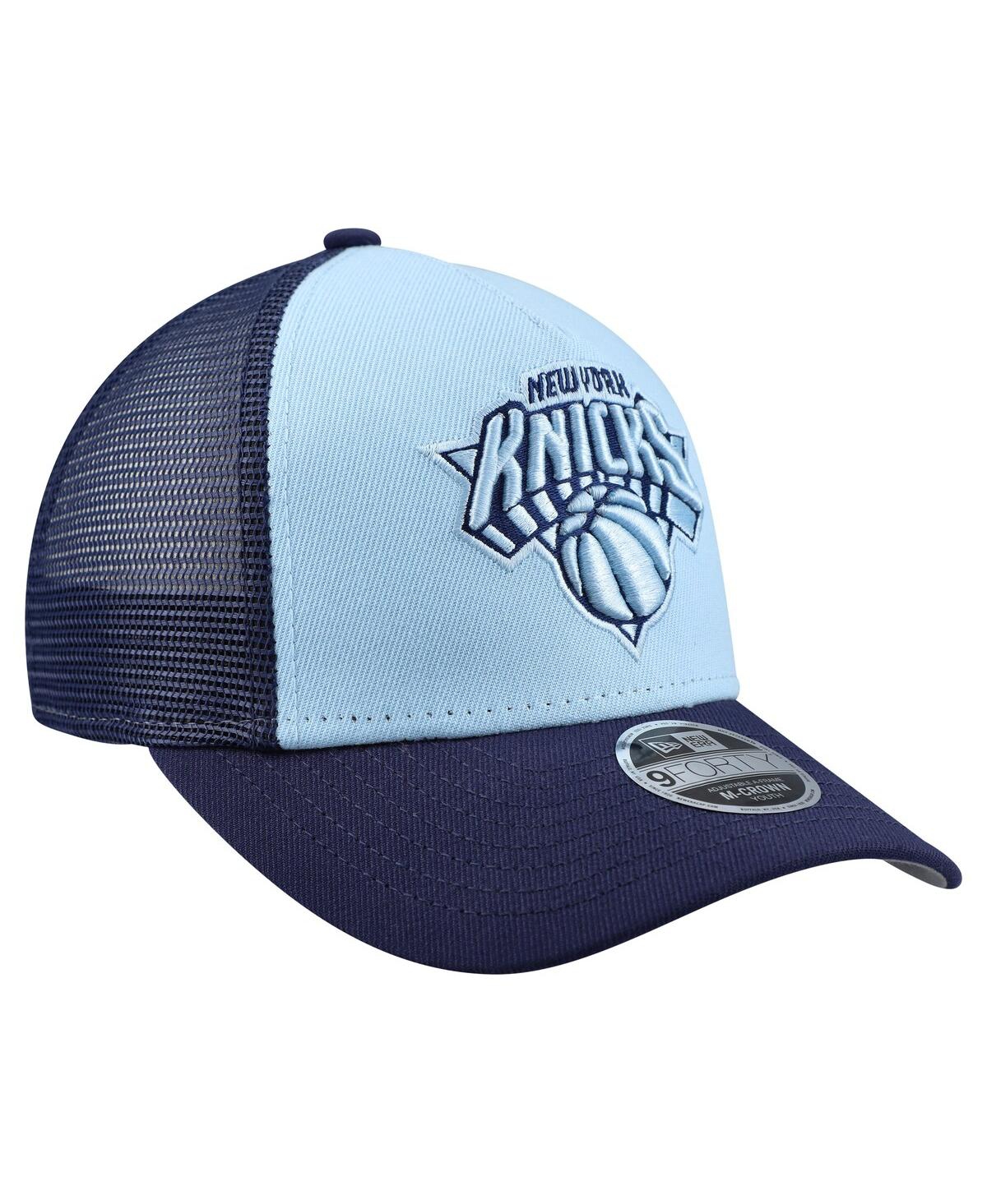 New Era Big Boys And Girls Light Blue New York Knicks Color Pack 9forty A-frame Trucker Adjustable Hat In Blue