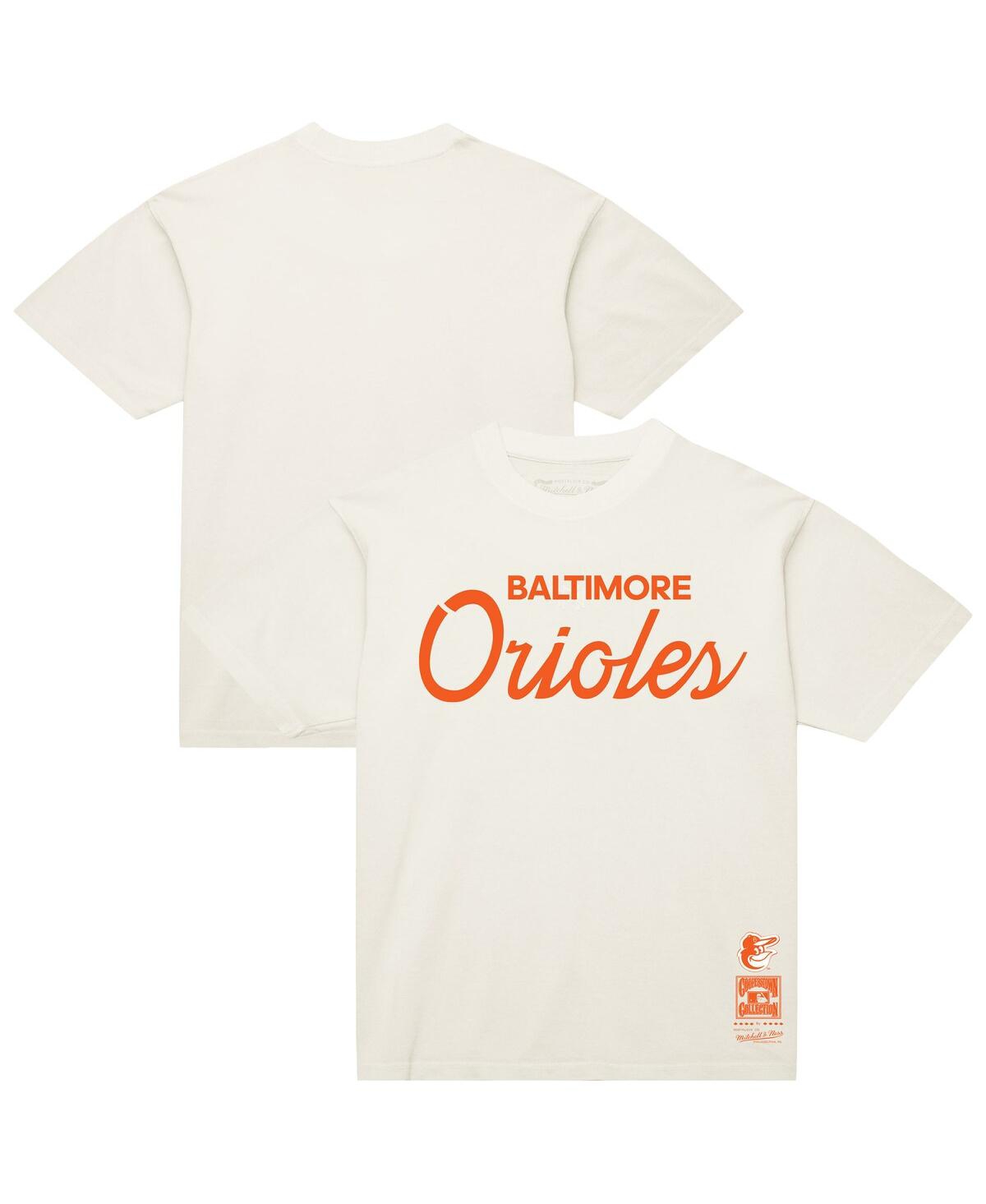 Mitchell & Ness Cream Baltimore Orioles Vintage Script T-shirt In Neutral
