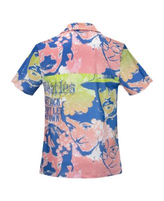 Men's Pink the Beatles Portrait Mesh Button-Down Shirt