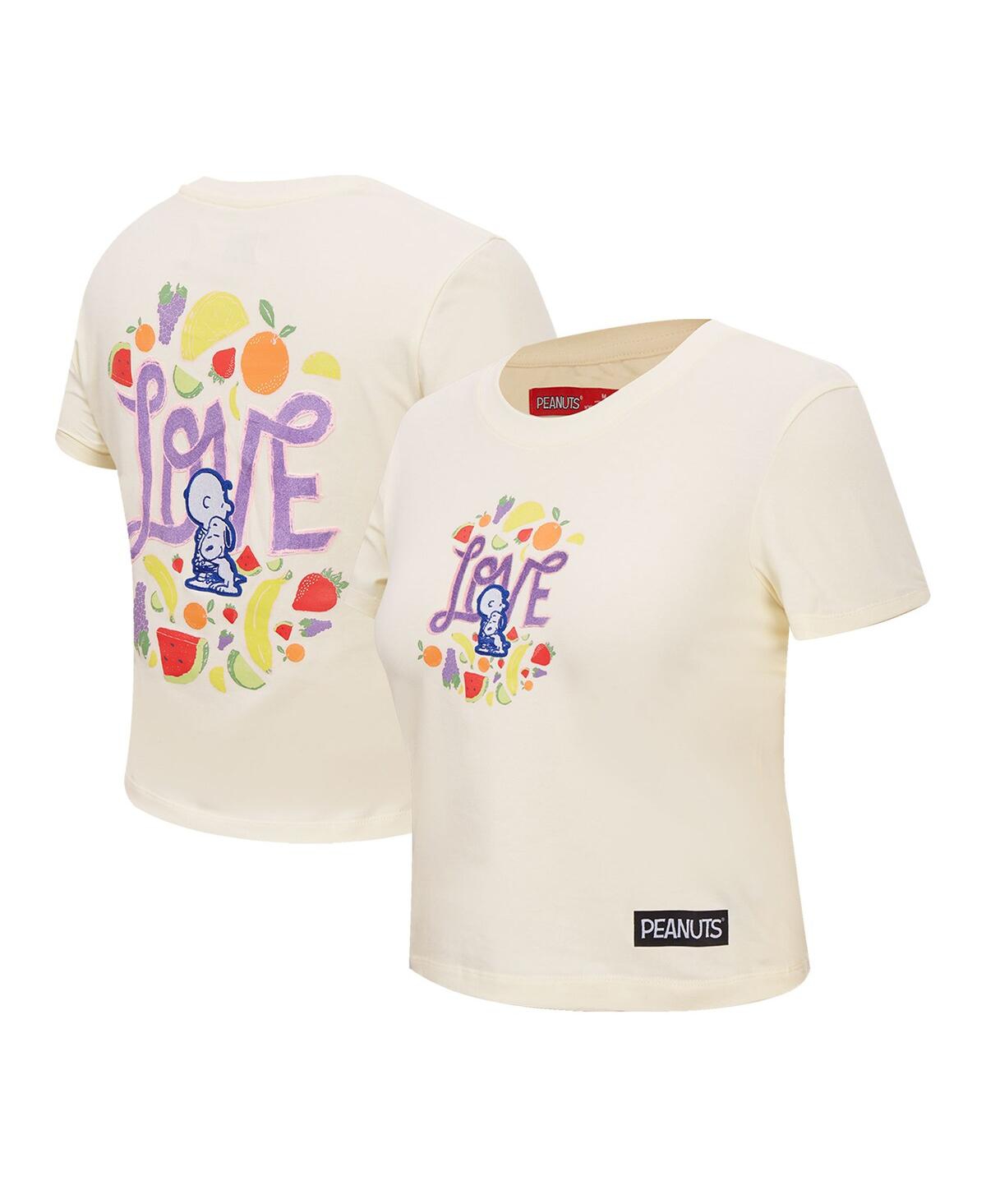 Freeze Max Women's Cream Peanuts Sweet Love Baby Doll Cropped T-shirt In White