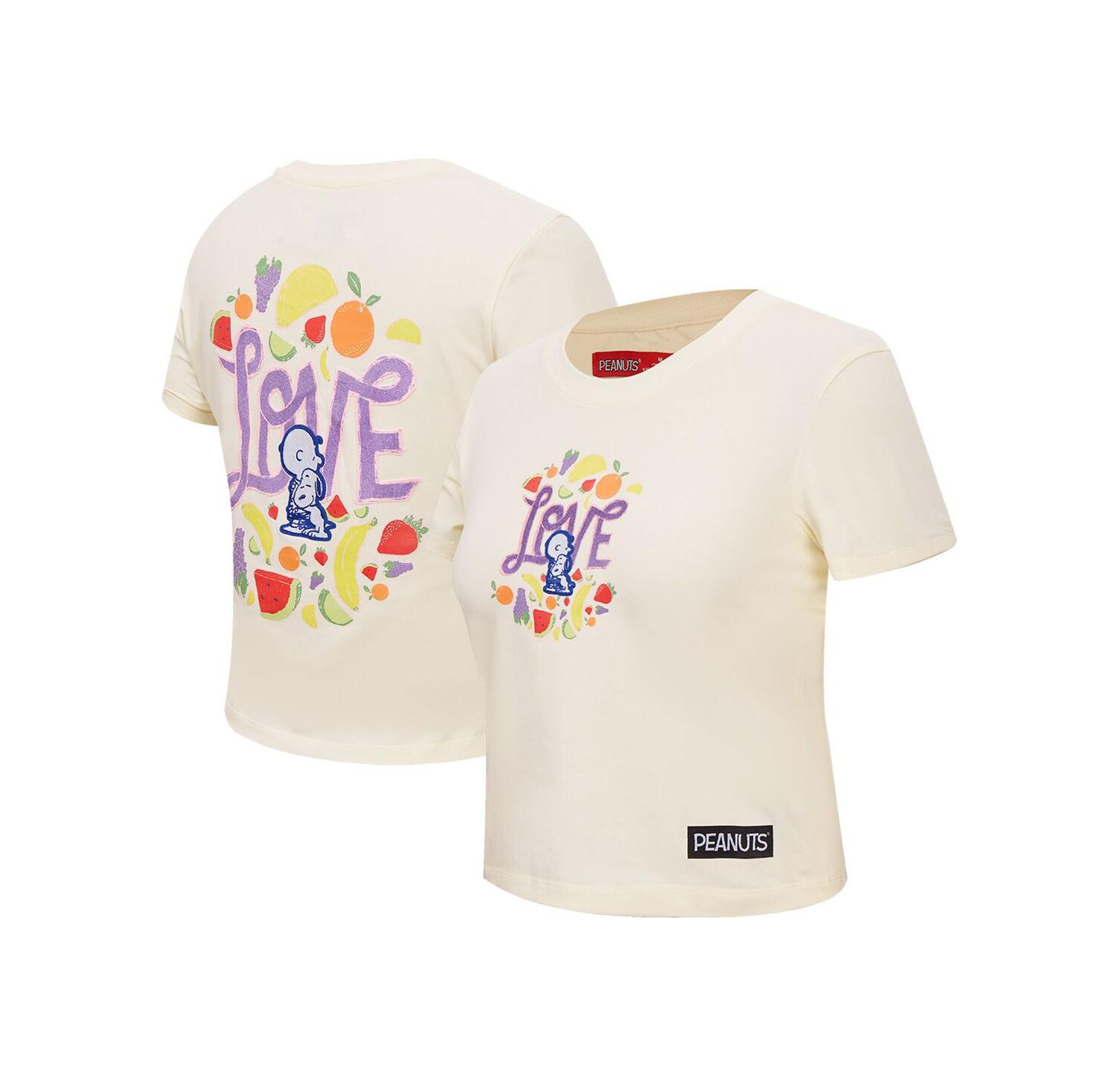 Women's Cream Peanuts Sweet Love Baby Doll Cropped T-Shirt