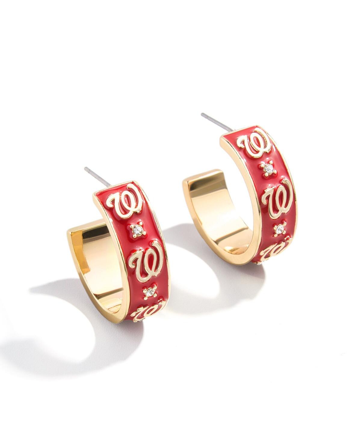 x BaubleBar Washington Nationals Enamel Hoop Earrings - Gold, Red