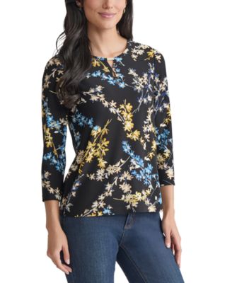 Petite Floral-Print Keyhole Top