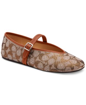 COACH Women's Sculpted C Crystal Signature Jacquard Soft Mary Jane Flats