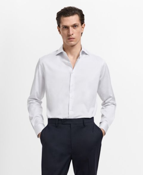 Мужская рубашка Mango Slim Fit Cotton Striped Dress Shirt, цвет: Белый