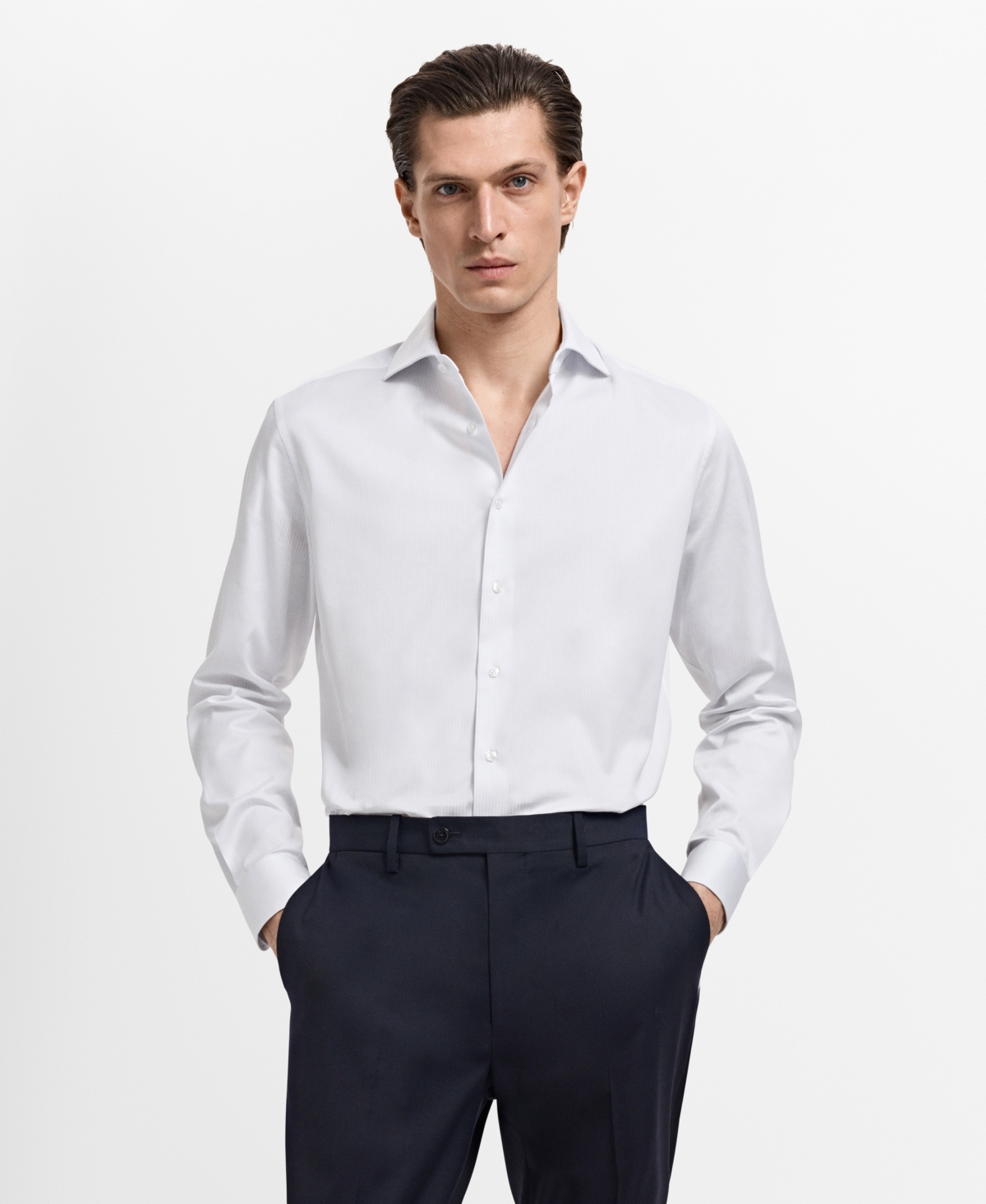 Men's Slim Fit Cotton Striped Dress Shirt - White