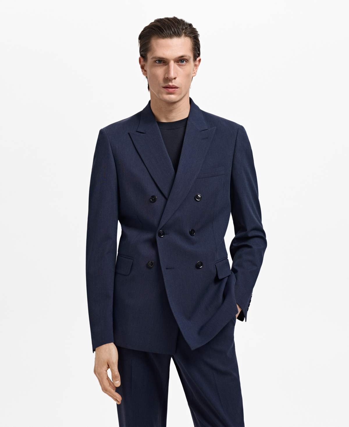 Men's Monaco Double-Breasted Slim-Fit Suit Blazer - Indigo Blue