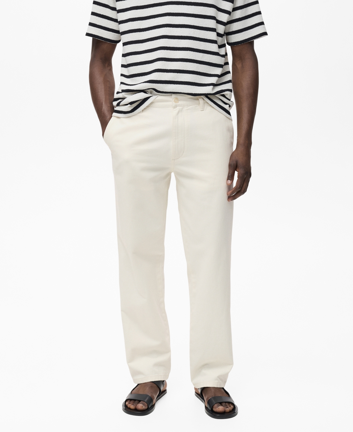 Men's Cotton-Linen Blend Regular-Fit Jeans - Beige