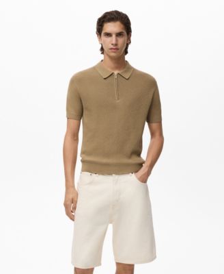 MANGO - Men's Zipper Openwork Knitted Polo Shirt
