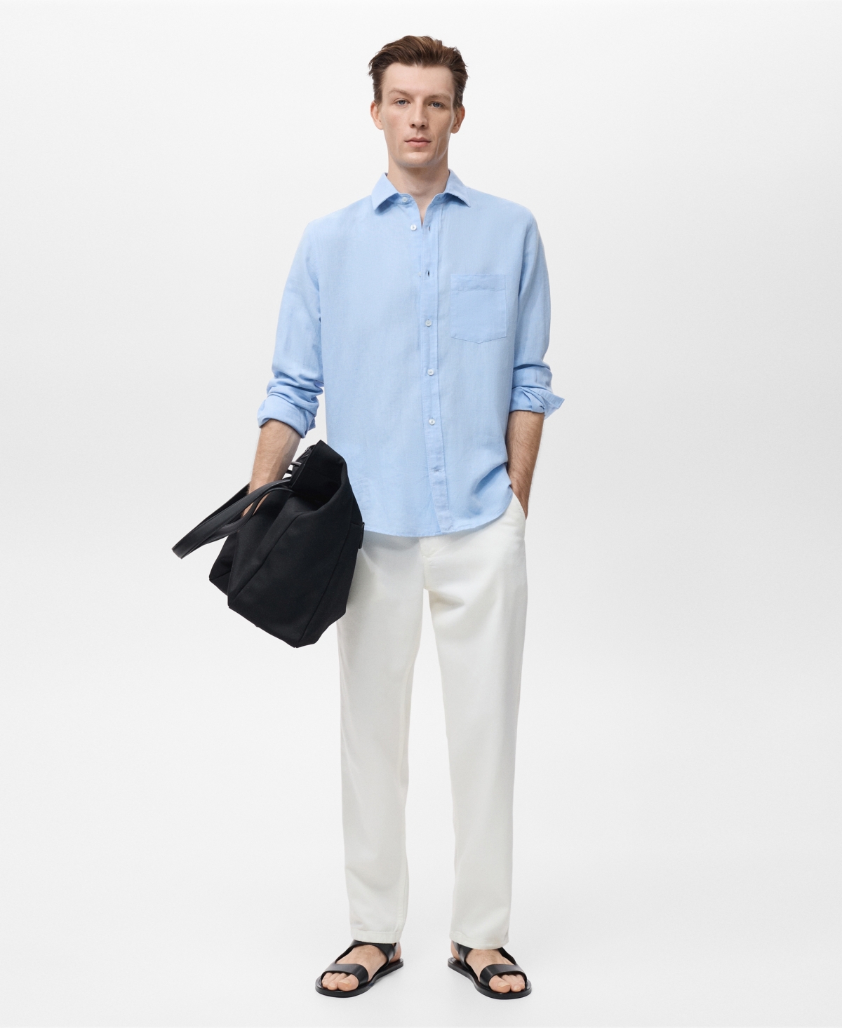 Mango Classic Fit Linen & Cotton Button-up Shirt In Blue