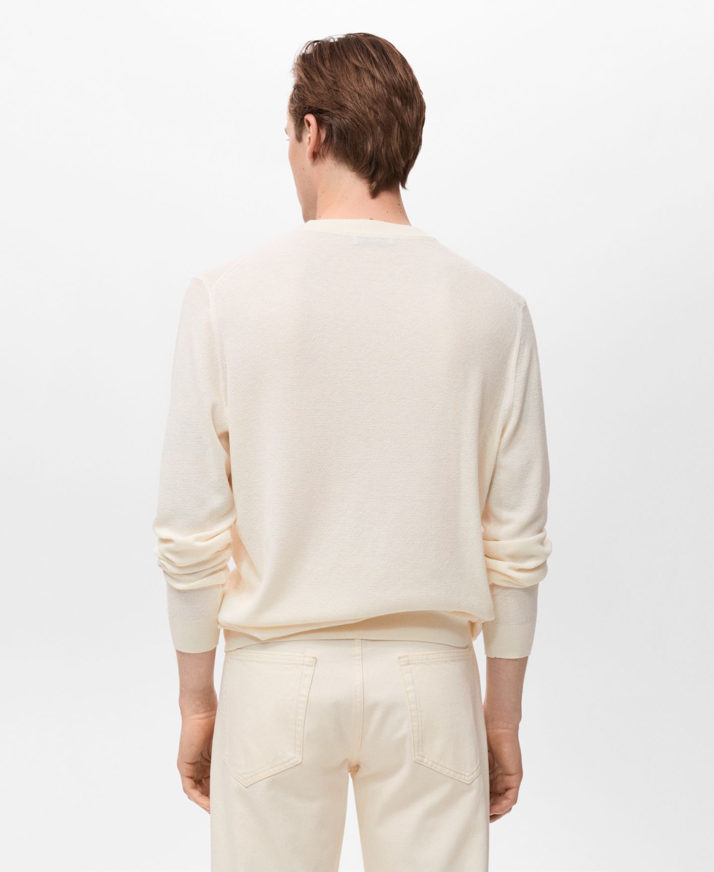 Мужской свитер MANGO Fine-Knit, цвет: Слоновая кость белый — фото 6