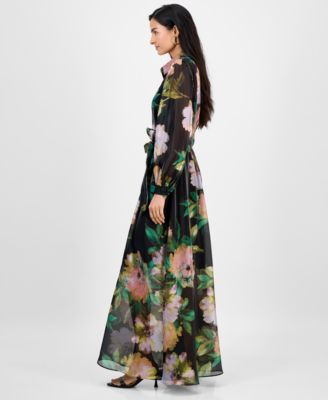 Women's Floral Chiffon Maxi Shirtdress 