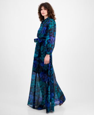 Women's Floral-Print Maxi Shirtdress