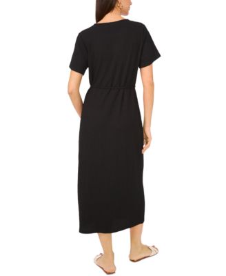 Women's Short-Sleeve Tie-Waist Midi Dress