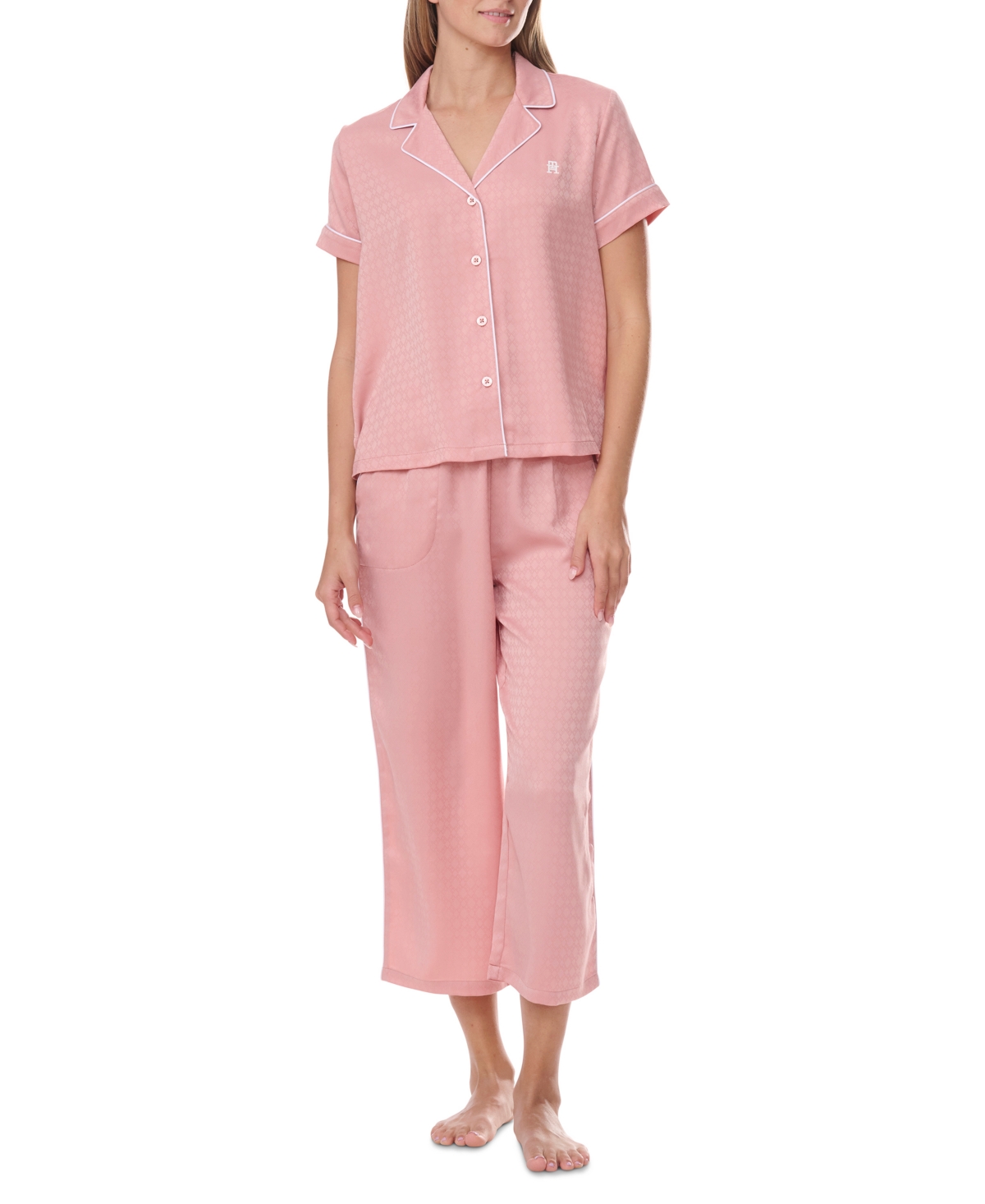 Tommy Hilfiger Women's 2pc Short Sleeve Notch Pajama Set