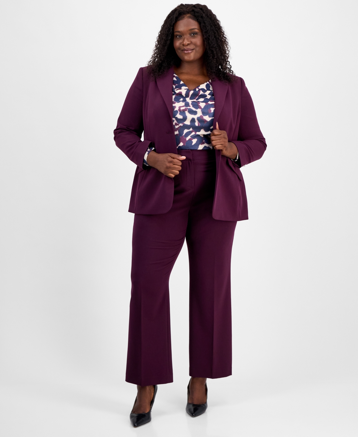 Tahari Asl Plus Size Single-button Blazer In Purple
