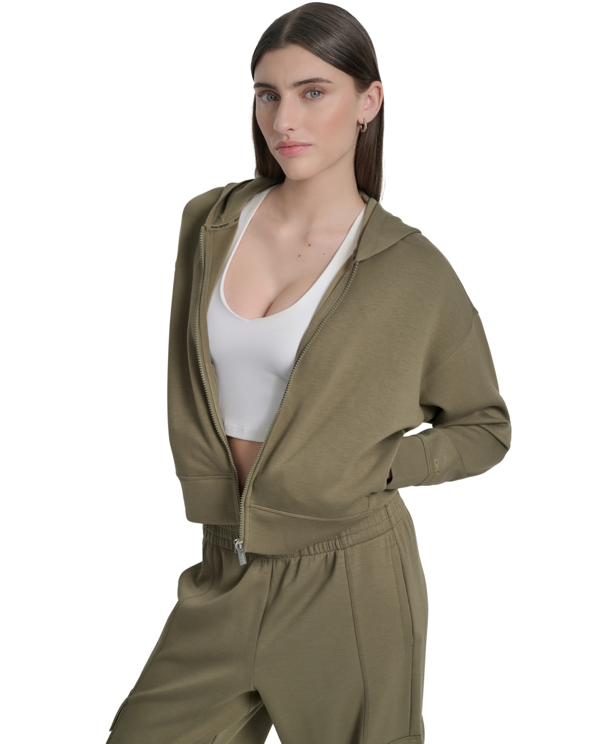 Dkny Sport Women's Drop-shoulder High-line Zip Scuba Hoodie In Gray